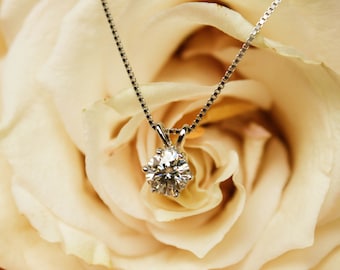 Classic solitaire moissanite necklace, six prong 1ct 2ct silver necklace 14k wedding anniversay bridal necklace everyday layering necklace