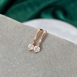 Minimalist moissanite dangle drop earrings, 14k diamond hoop earrings, 18k gold huggie earrings wedding earrings,anniversary gift