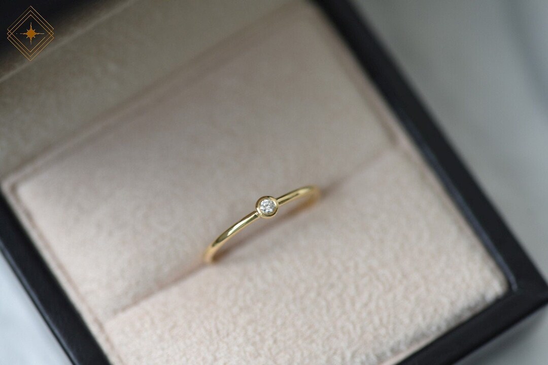 Solitaire Minimalist Small Diamond Gold Ring, 14k 18k Gold Tiny Genuine ...