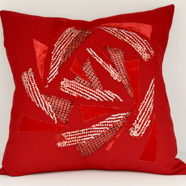 Red Rose Decorative Cushion Cover | Unique & Trendy Home Decor | 2 Sequin Designs Available