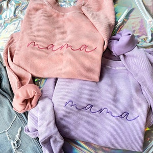 Mama Embroidered Corded Crewneck