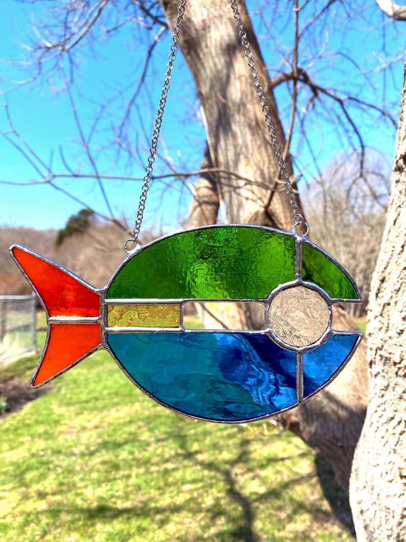 Stained Glass Fish Contemporary Suncatcher Tiffany Style Etsy