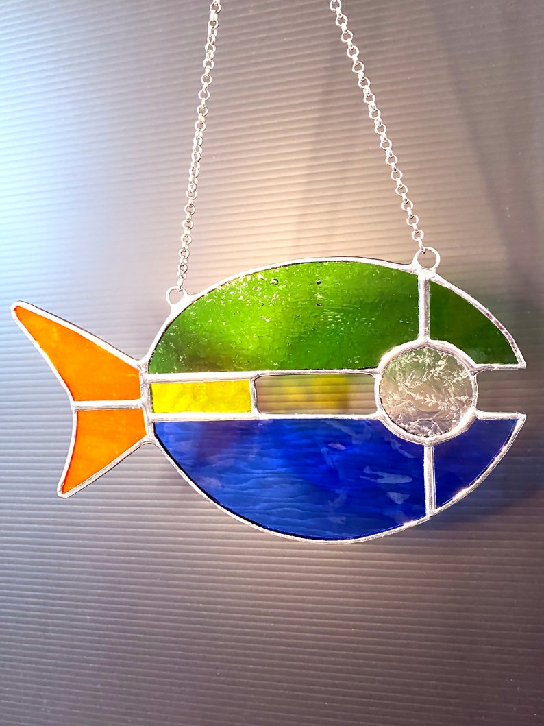 Stained Glass Fish Contemporary Suncatcher Tiffany Style Etsy