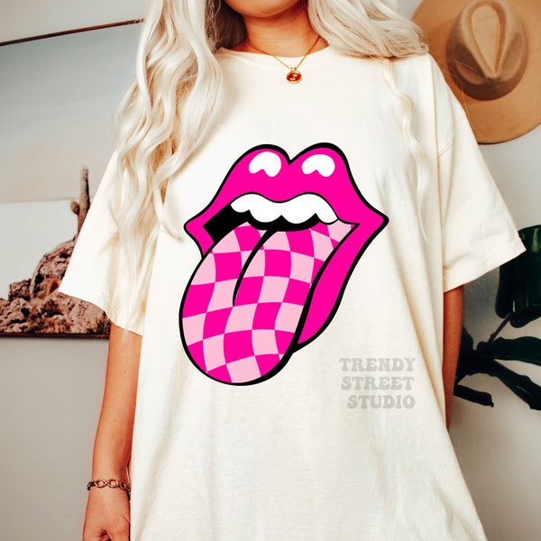 Screen Print Transfer Sublimation Checkered Pink Tongue PNG Shirt Design