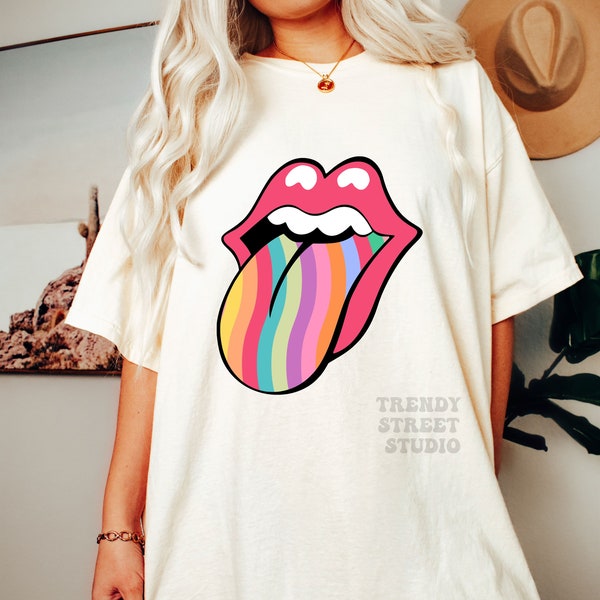 Screen Print Transfer Sublimation Stripe Rainbow Tongue PNG Shirt Design Digital Download