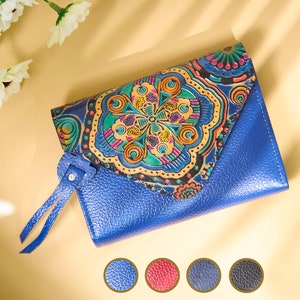 Cartera de piel pintada a mano - Técnica Tala
