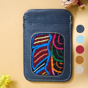 Billetera de cuero artesanal para bolsillo o tarjetas: Edición Panama Molas – Capacidad para 10 tarjetas