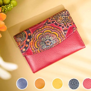 Cartera pequeña de piel pintada a mano - Técnica Tala
