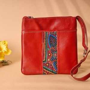 Quick Stash Purse, Handmade Mola , and Leather -Ethnic Blend of Culture, Nature, Craftsmanship One-of-a-Kind