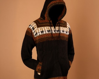 Cozy Alpaca Wool Blend Hooded Jacket | Unisex Winter Coat | Fair Trade Ecuadorian Handmade Artisan