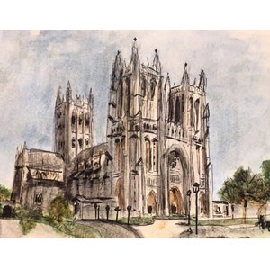 Washington National Cathedral Watercolor (perfect gift and detailed art of Washington DC&#39;s historic  Architecture  (Print)