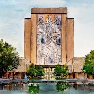 Watercolor of Touchdown Jesus | Great gift for University of Norte Dame for alumni, and students. Unique watercolor and architecture (print)