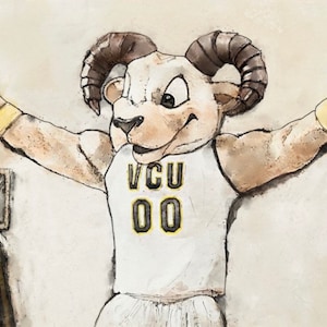 VCU Ram, College Dorm Decor, Graduation Gift - Virginia Commonwealth University Mascot, Rodney  (RVA  *basketball VA*) hand-painted  (print)