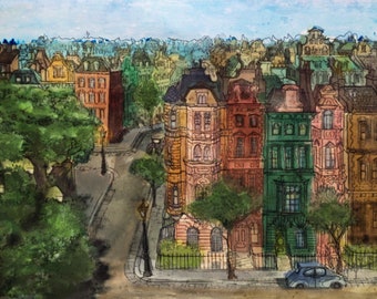 101 Dalmatians Scene, Walt Disney, London England Houses | hand painted, unique gift for Disney fans| Micky, Minnie Mouse, unique  (print )