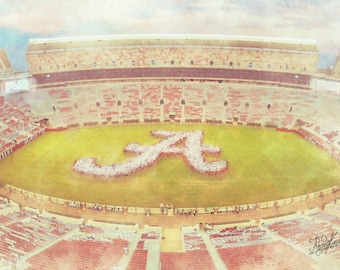 University of Alabama, College Dorm Decor, Graduation Gift (alumni, student, sports fans gift, 'bama) unique artwork, hand-painted  (print)