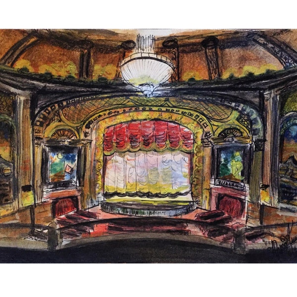 Byrd Theater Richmond VA (Watercolor). Unique watercolor from carry town, RVA near vcu! Historic and iconic architecture & gorgeous interior