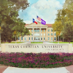 Texas Christian University TCU Watercolor Painting Dorm Decor, Graduation Gift (alumni, terms, terrapins) unique art, hand-painted  (print)