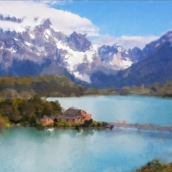 Torres del Paine National Park Patagonia Mountains Watercolor (Hand painted, nature lovers, Argentina and Chile charm) | Unique art (print)
