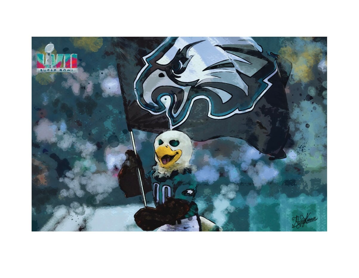 Philadelphia Eagles Football Fan Art (Super Bowl 2023 fans, Pennsylvania,  watercolor handmade painting with microns and marker) *print*