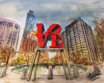 LOVE Park Plaza- Philadelphia, PA (National Love People Day) Unique Iconic Tourist Attraction From the City of Brotherly Love at Sunset