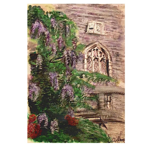 National Cathedral Washington DC  Detail hand sketch to painting (captures architectural details from the historic church gardens) *print*