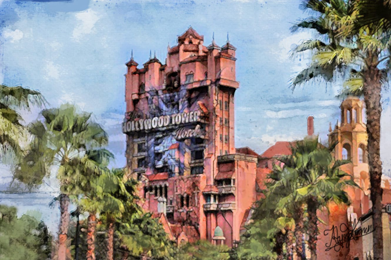 Hollywood Tower of Terror Hotel - Hand Painted, Unique Gift of