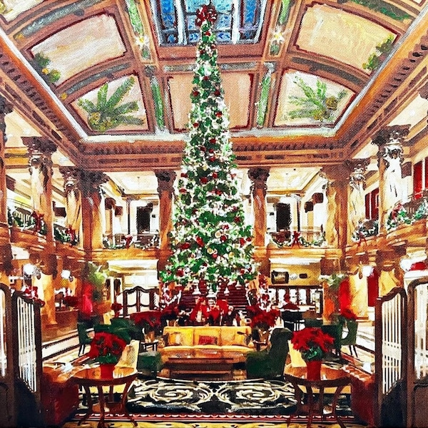 Historic Jefferson Hotel Richmond Virginia RVA in Christmas interior detail. Unique hand painted acrylic on canvas) VCU, *Prints**