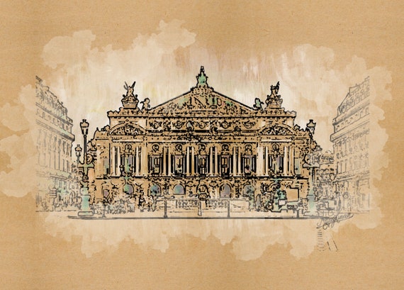 Paris Opera House, Paris France (ink Sketch and Watercolor