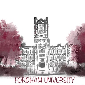 Fordham University  (Rams)   *great unique gift idea for graduation, alumni, dorm, school spirit* handmade, with ink watercolor, *Prints*