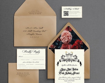 Skull Wedding Invitation | Gothic Vintage, Victorian - Luxurious Wedding Cards | Personalized Wedding Invitation Set