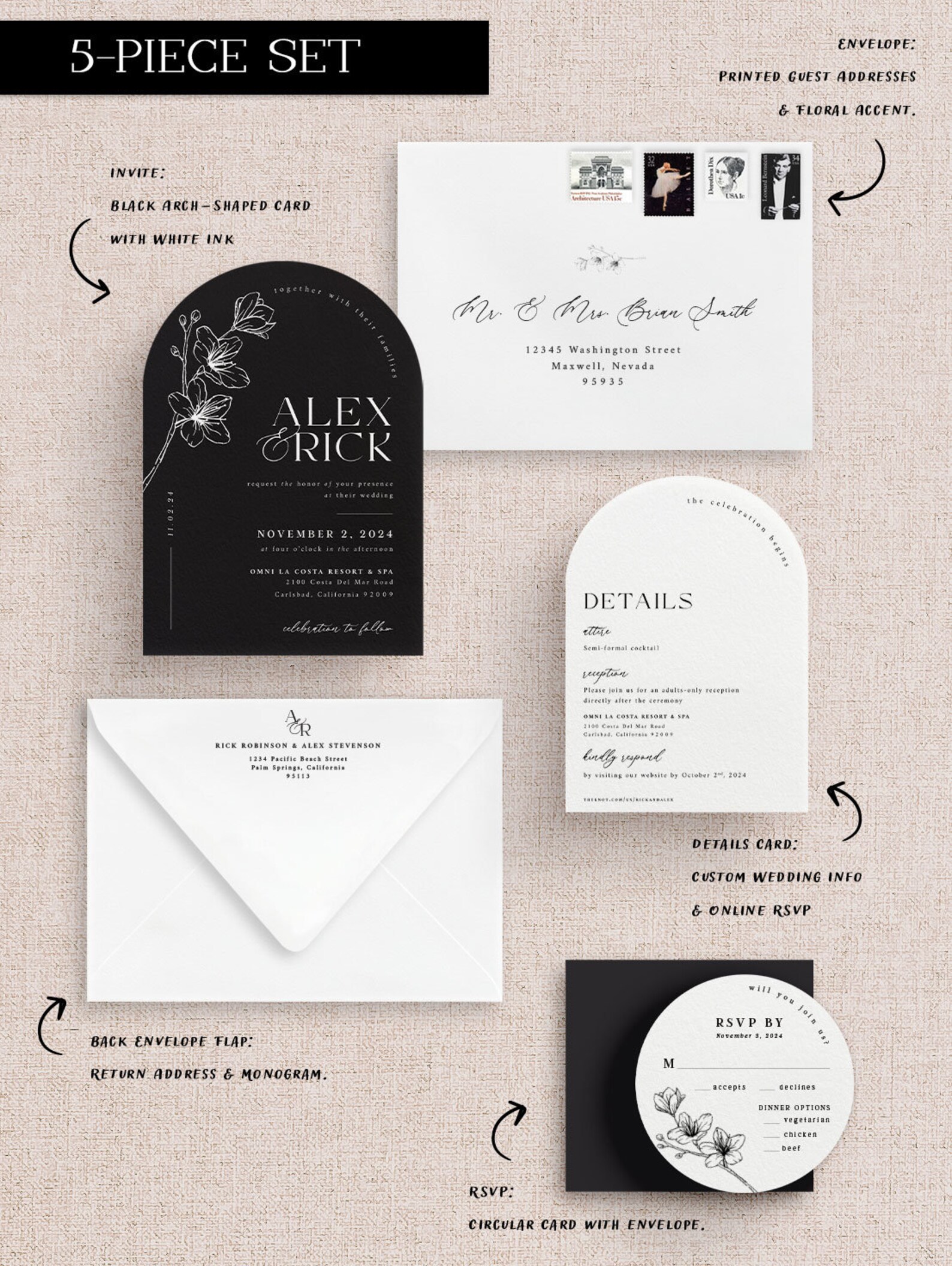 Invite Shape Black Arch Shape Wedding Invitation Modern Black & White Design Black ...