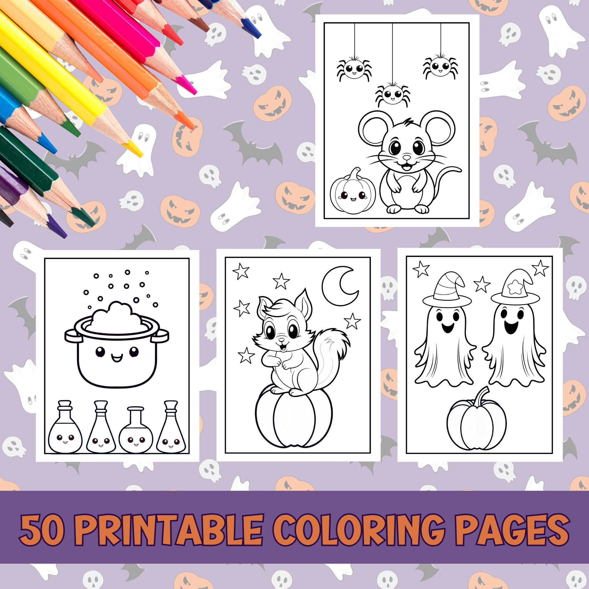 Halloween Coloring Pages for Kids, Toddlers Printable, Coloring Book