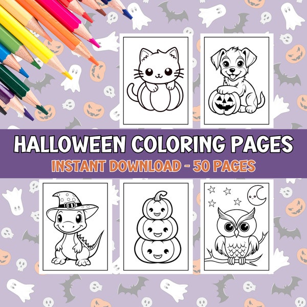 Halloween Coloring Pages for Kids, Toddlers Printable, Coloring Book for Children, Cute Simple Halloween Activity Pages