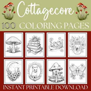 Cottagecore Coloring Pages, Digital Coloring Book, Cottage Core Printable Adult Coloring