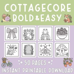 Cottagecore Bold Easy Digital Coloring Book for Adults, Teens, & Kids | Printable Cottage Core | Digital Download