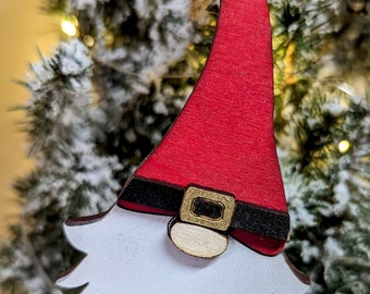 Customizable 4-Inch Gnome Ornaments - Handcrafted Birch Wood - Choose Clothing - Hat Decor - With Hanging String , Stand - Festive Hand-Pain