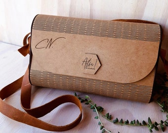 Personalized Wooden Purse with Vegan Leather Strap - Handcrafted Custom Engraved Bag