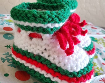 Christmas Handmade Baby Booties with red laces, 3-6 months