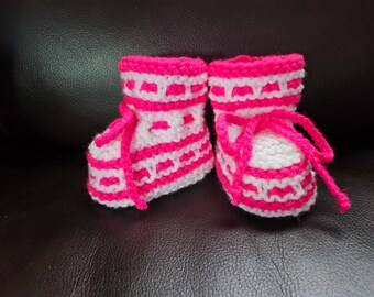 Handmade Knitted Pink Baby Booties, Newborn to 3 Months