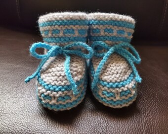 Handmade Knitted Baby Booties with laces, newborn to 6 months plus stretchy