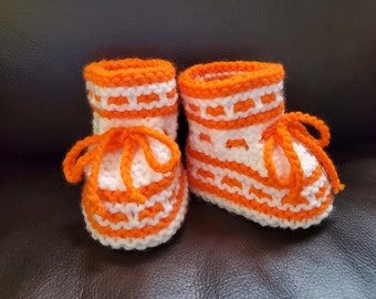 Handmade Knitted Baby Booties with laces, newborn to 6 months plus stretchy
