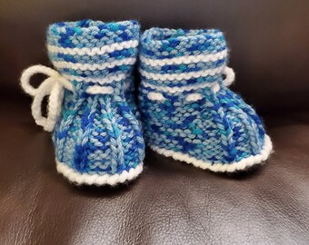 Handmade Knitted Baby Booties with laces, newborn to 6 months plus stretchy