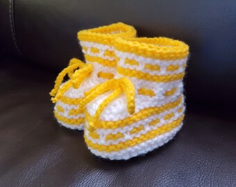 Handmade Knitted Baby Booties with laces, newborn to 6 months plus stretchy
