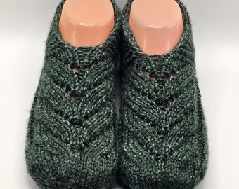 Handmade short green adult slippers (socks)