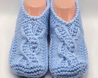 Handmade short blue adult slippers (socks)