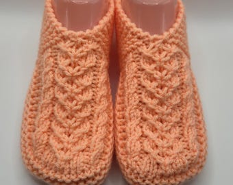 Handmade short peach color adult slippers (socks)
