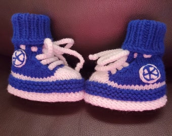 Handmade Knitted Baby Sneakers/ Booties, newborn to 6 months plus stretch