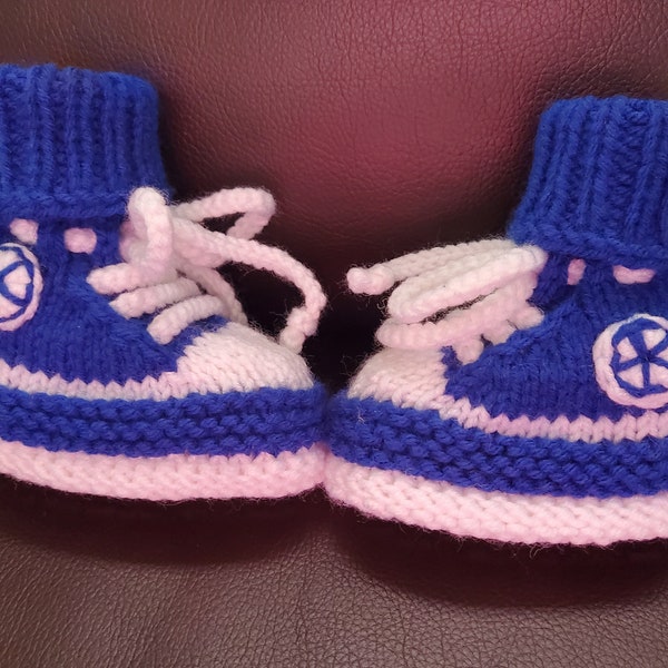 Handmade Knitted Baby Sneakers/ Booties, newborn to 6 months plus stretch