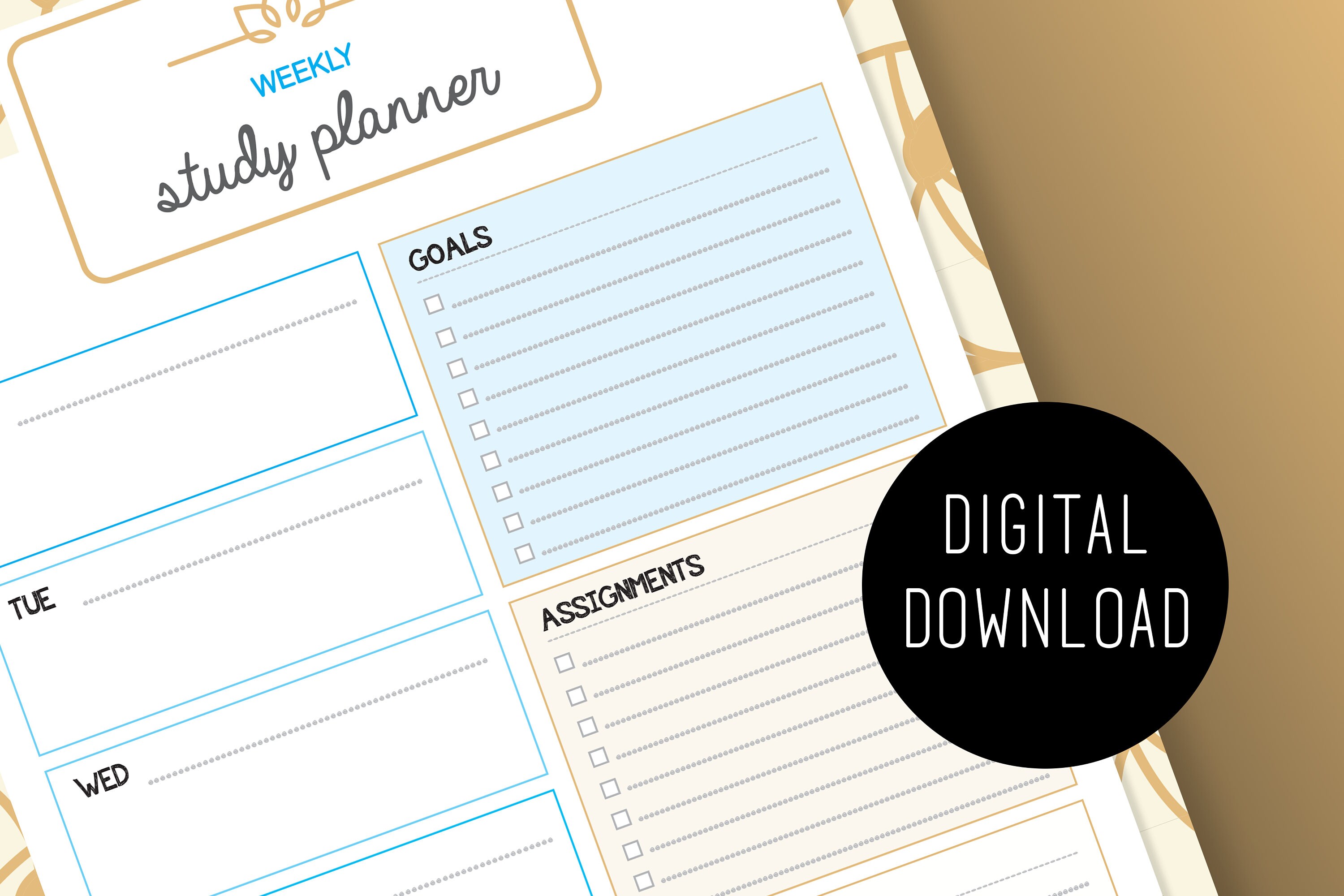 printable a4 weekly study planner goals assignments etsy