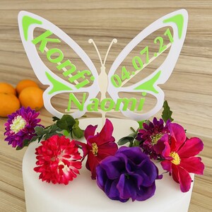 Décoration de gâteau personnalisée &quot;Papillon&quot; - élégante, individuelle et multicolore pour anniversaire, baptême, communion ou confirmation